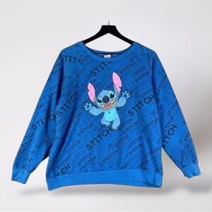 Stitch Sweatshirt‎ Disney Size XL Juniors Junior Lilo Allover Print Graphic Blue